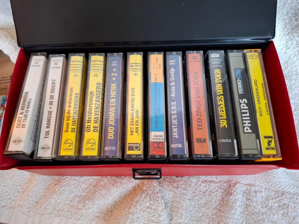 10 Cassettes in retro koffertje., Ophalen of Verzenden, Overige genres, 2 t/m 25 bandjes