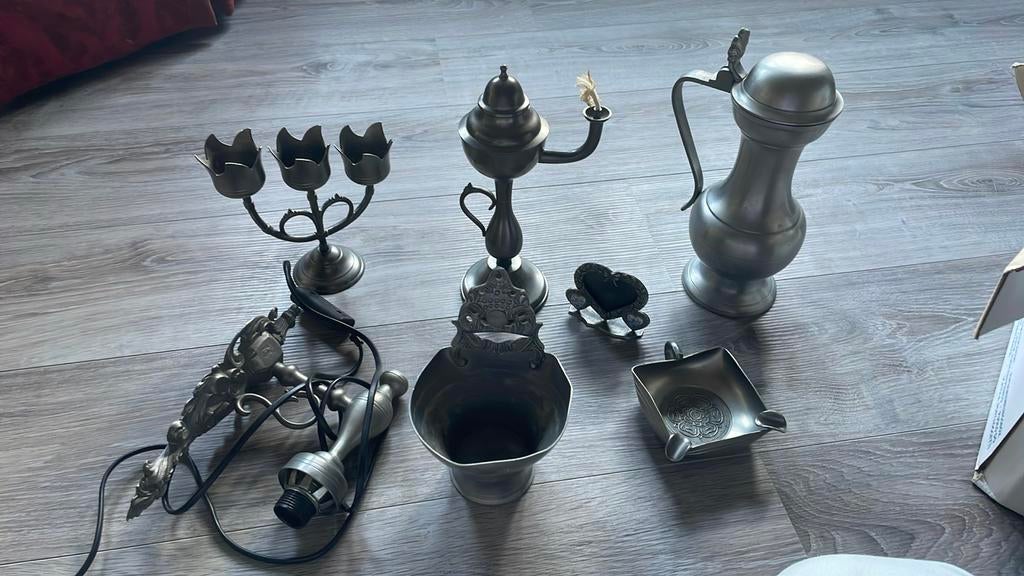 Vintage Tinnen Wandvaas / snotneus, vaas, lampje,, Antiek en Kunst, Ophalen of Verzenden