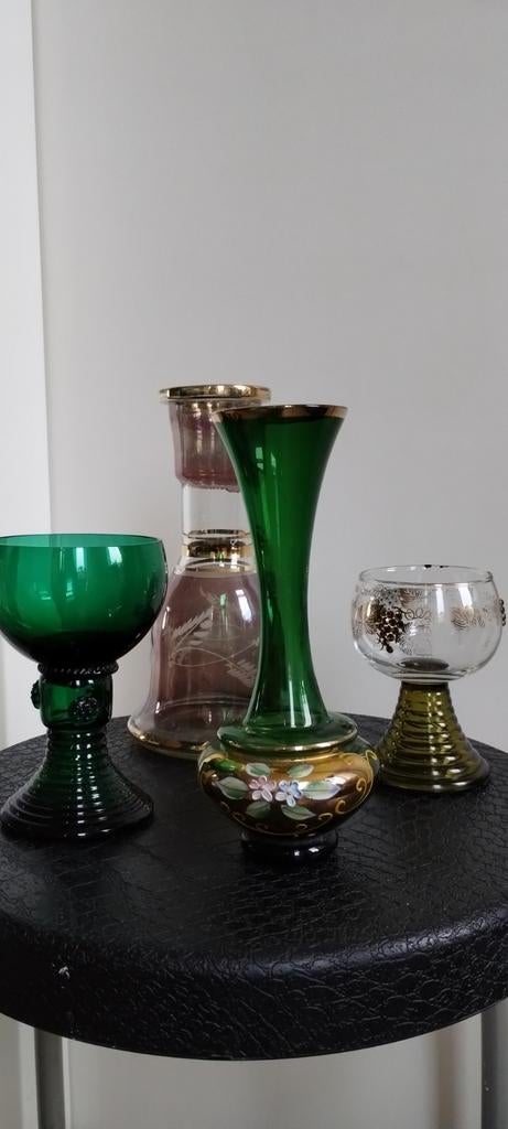 2 Roemer- glazen, waterpijp voet,Venetiaanse vaasje, Antiek en Kunst, Ophalen of Verzenden