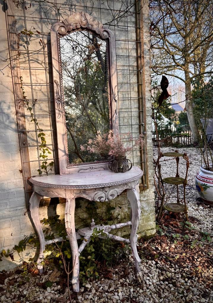 Sidetable met spiegel  / wandmeubel  / brocante / romantisch, Huis en Inrichting, Ophalen of Verzenden, Zo goed als nieuw