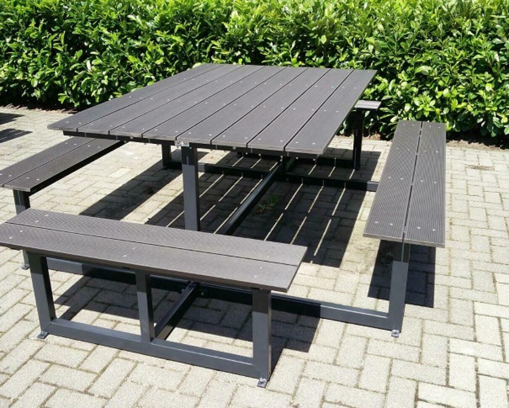 Vierkante picknicktafel, jumbo of 3 zijdig. Duurzaam, Tuin en Terras, Picknicktafels, Ophalen of Verzenden, Nieuw, Vierkant, Staal