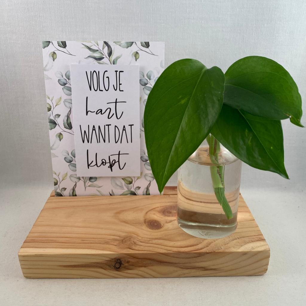 decoratie set houten standaard & quote kaart & vaasje adv 4, Ophalen of Verzenden, Nieuw