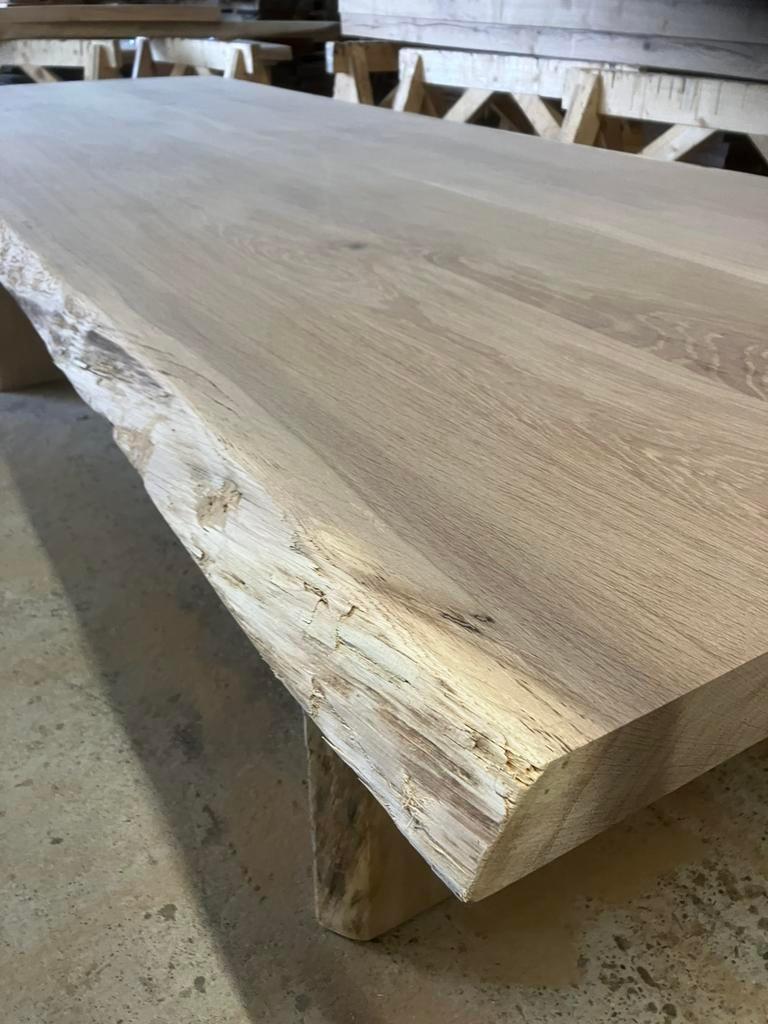 Boomstamtafel met eiken hout met onderstel hand gemaakt dik, Ophalen, Vijf personen of meer, Rechthoekig, Nieuw