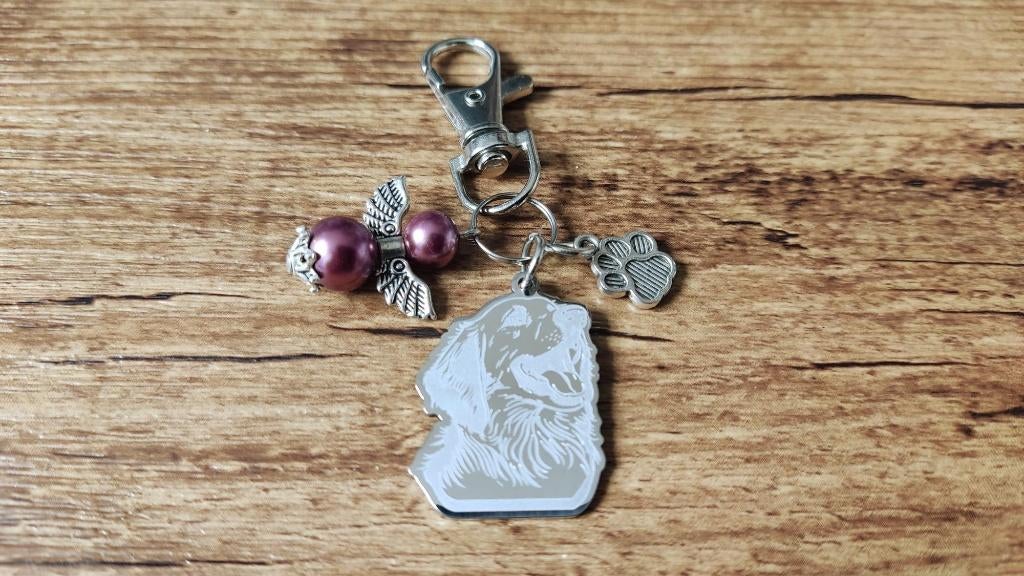Sleutelhanger Pyrenese berghond RVS met beschermengeltje, Dieren en Toebehoren, Honden-accessoires, Nieuw, Verzenden