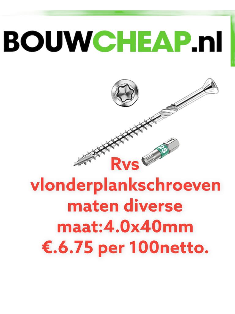 Vlonderplankschroeven rvs 4.0x40mm €.6.75 per 100