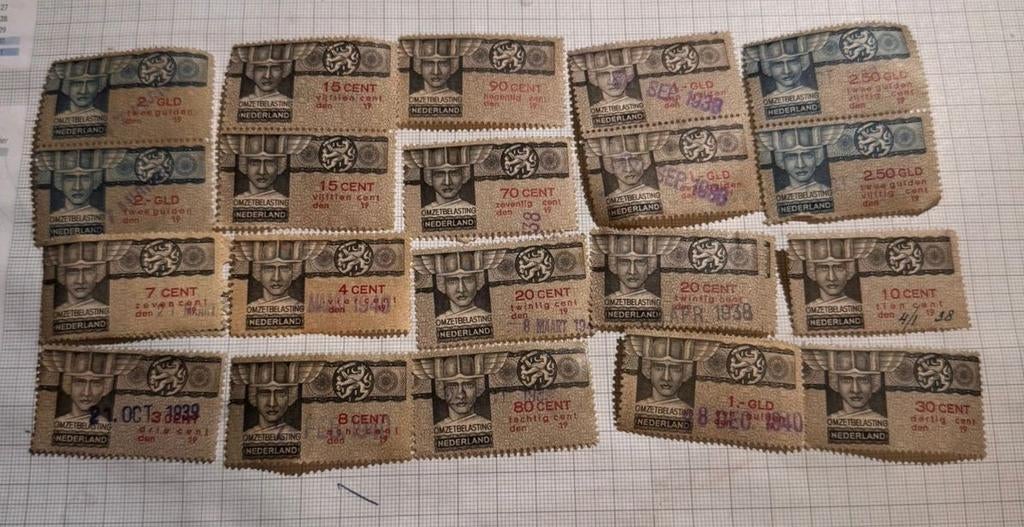 Nederlandse Omzetbelasting zegels, Ophalen of Verzenden, T/m 1940, Gestempeld