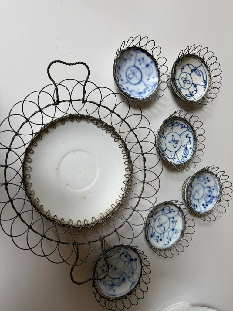Antieke Set Blauw Saks / Blue Onion -IJzerdraadwerk – 1900, Ophalen of Verzenden