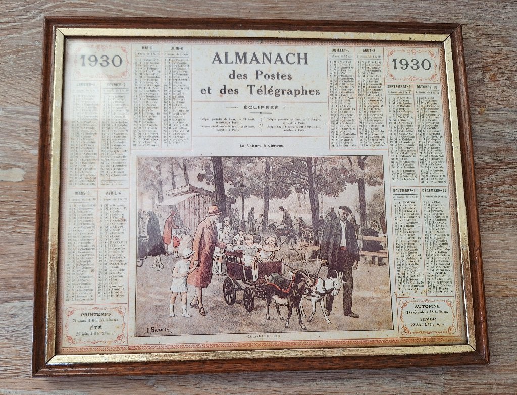 Vintage Almanak des Postes et des Télégraphes 1930 in kader, Antiek en Kunst, Curiosa en Brocante, Ophalen of Verzenden