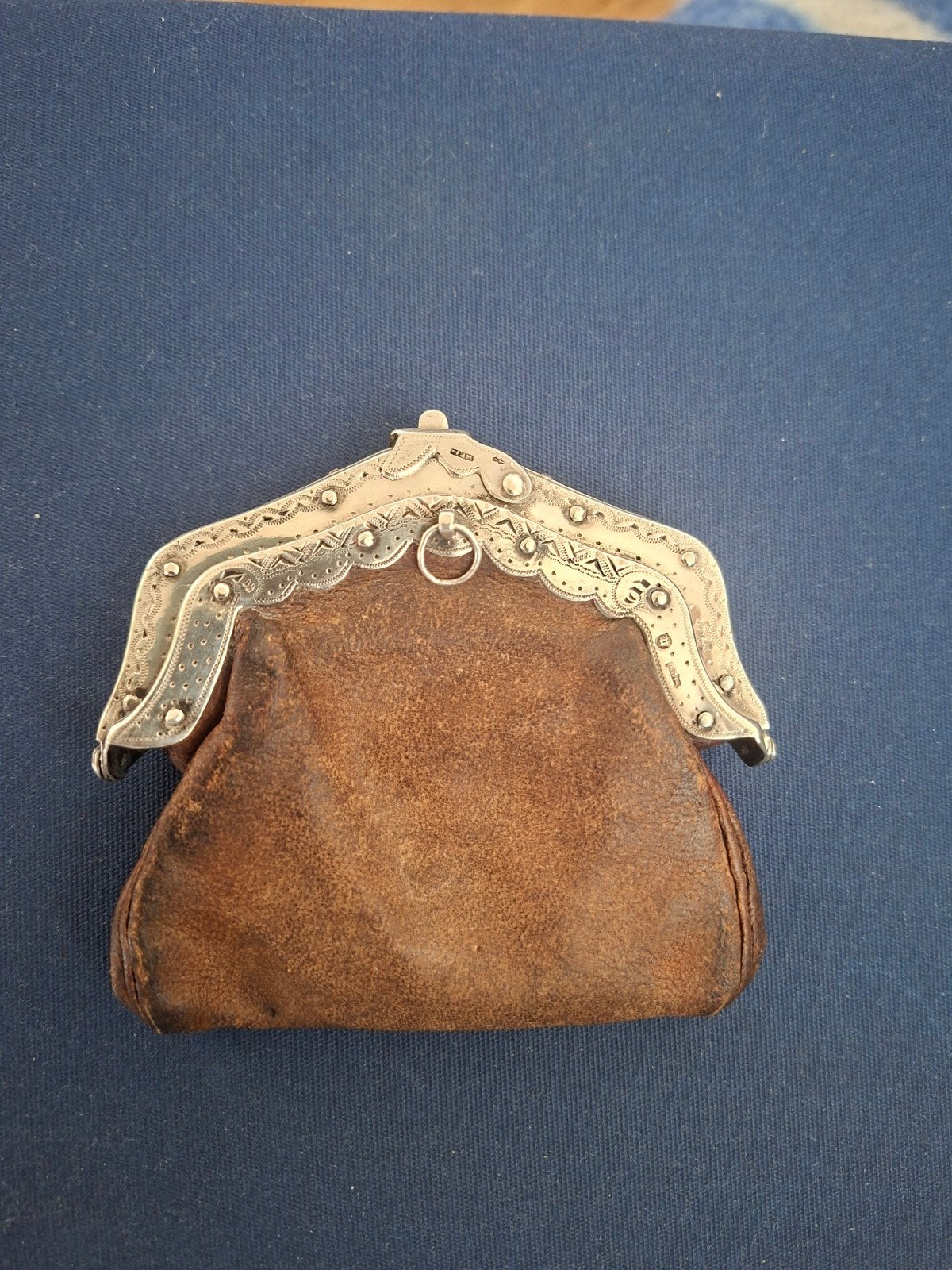 Antieke Lederen Beurs met Zilveren Beslag, 1872, Antiek en Kunst, Ophalen of Verzenden, Zilver