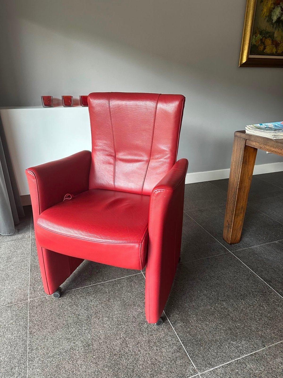 Eetkamerstoelen rood leer, Ophalen, Leer, Zo goed als nieuw, Vijf, Zes of meer stoelen