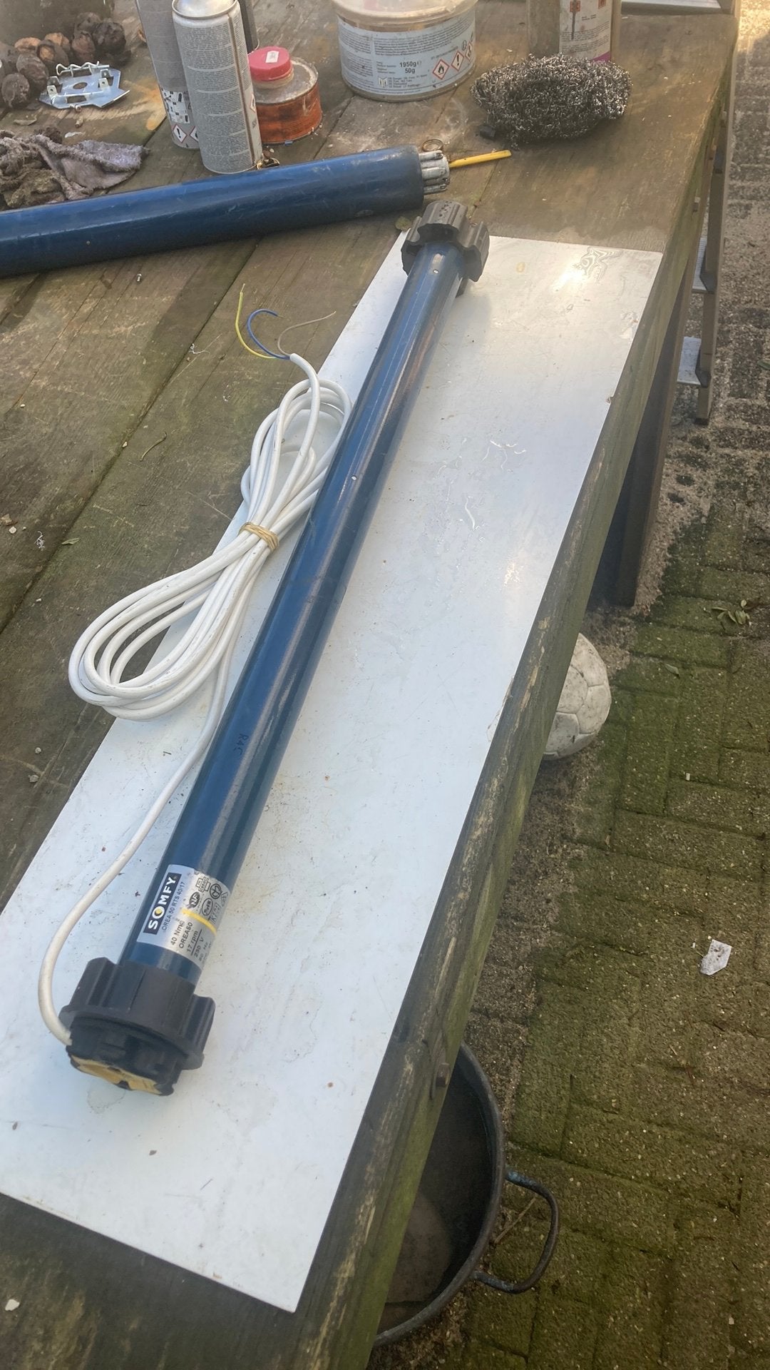 Somfy buismotor type Orea 50 RTS 40/17 kompleet met kabel, Ophalen, Zo goed als nieuw, Knikarmscherm
