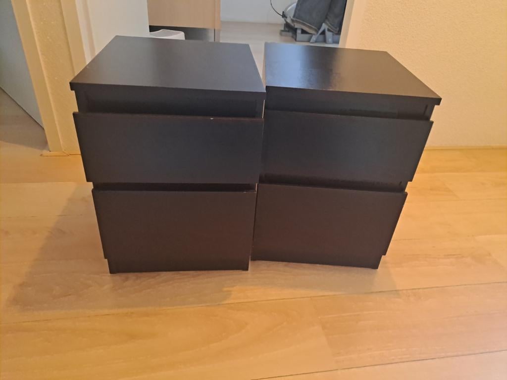 2 ikea nachtkastjes. 2 lades zwart bruin, Huis en Inrichting, Ophalen, Zo goed als nieuw, Minder dan 45 cm, Minder dan 55 cm