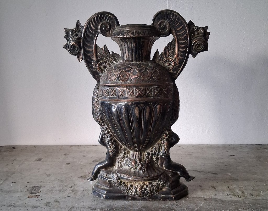 Antiek Franse vaas met putti en gieterijmerk ca. 1900, Ophalen of Verzenden