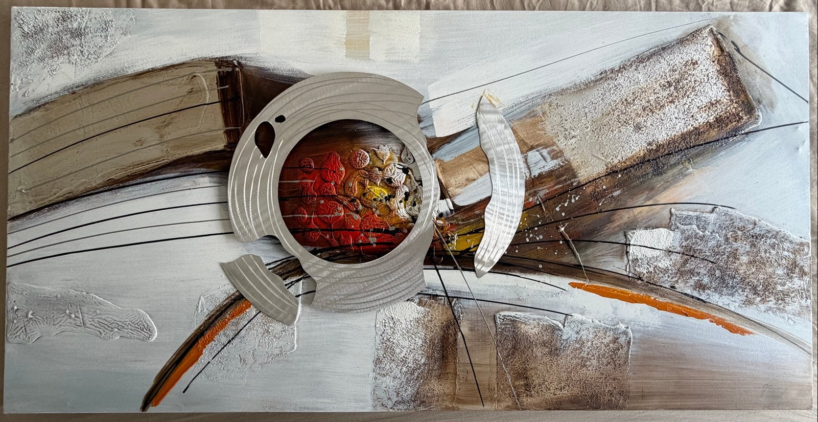 Abstract Schilderij met 3D Metaalaccenten, Ophalen