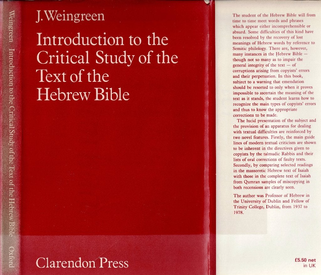 Introduction Critical Study of the Text of the Hebrew Bijble, Boeken, Gelezen, Ophalen of Verzenden, J. Weingreen, Christendom | Katholiek