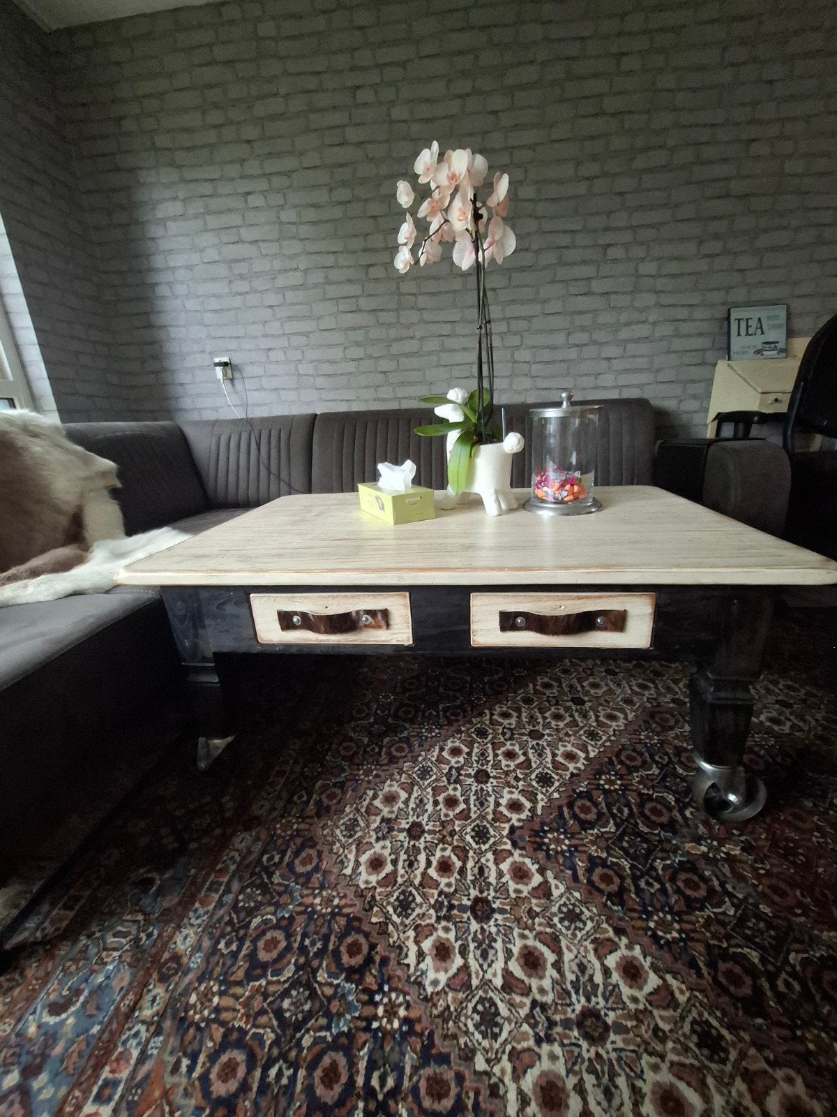 Stoere salontafel van teakhout, Ophalen, Rechthoekig, Teakhout, 50 tot 100 cm