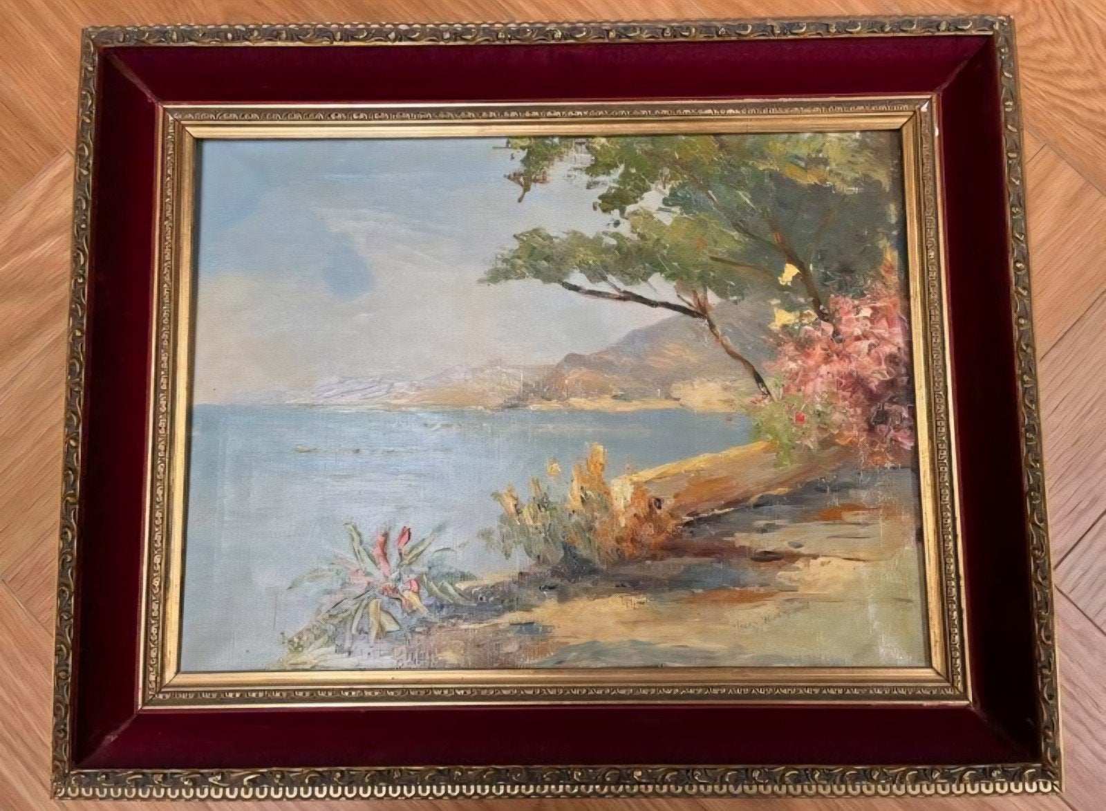 Schilderij Cote d'Azure Trees Wiegman met Bloeiende Struiken, Ophalen of Verzenden