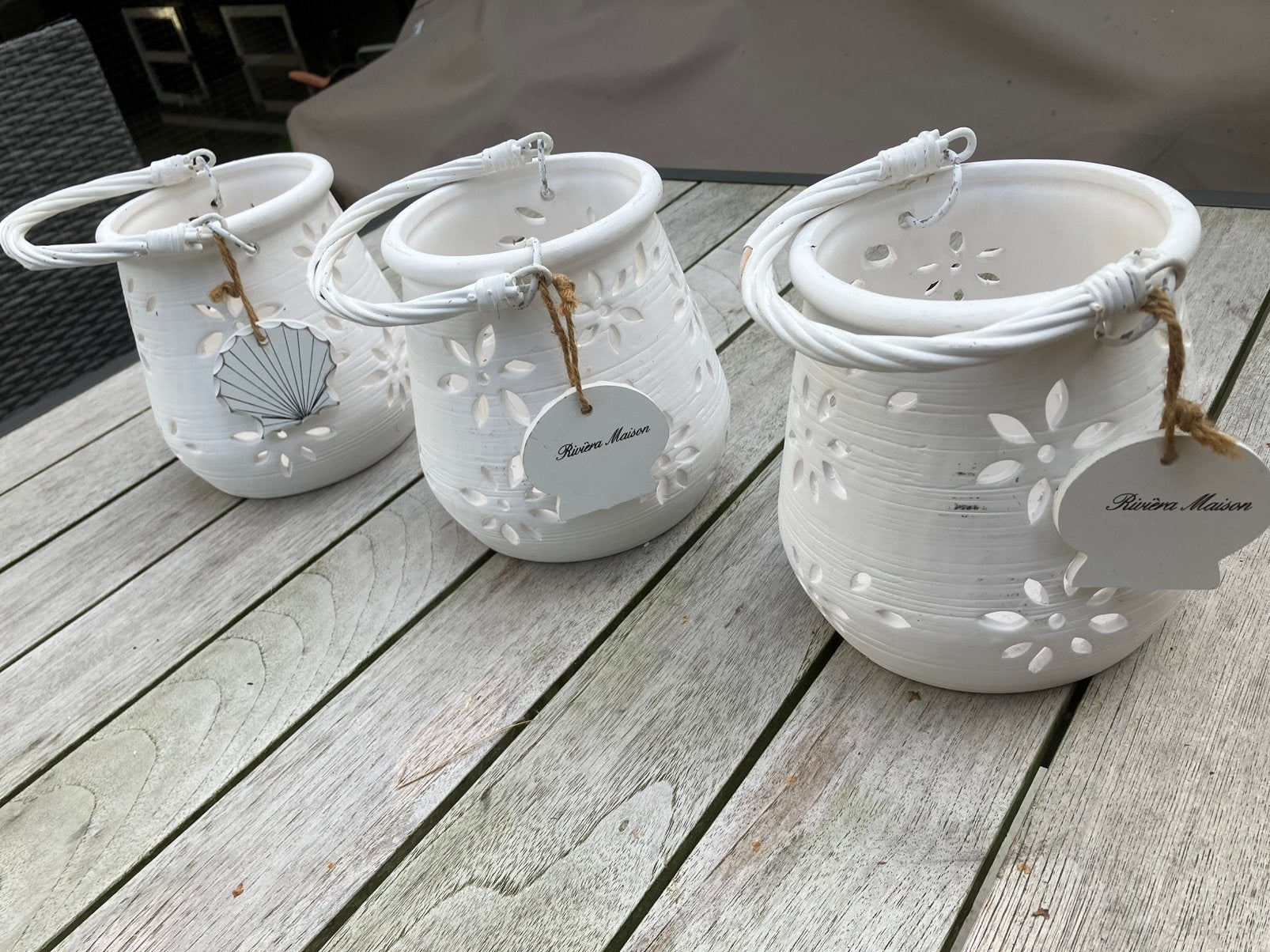 3x riviera maison windlichten wit, Ophalen, Zo goed als nieuw, Wit, Windlicht