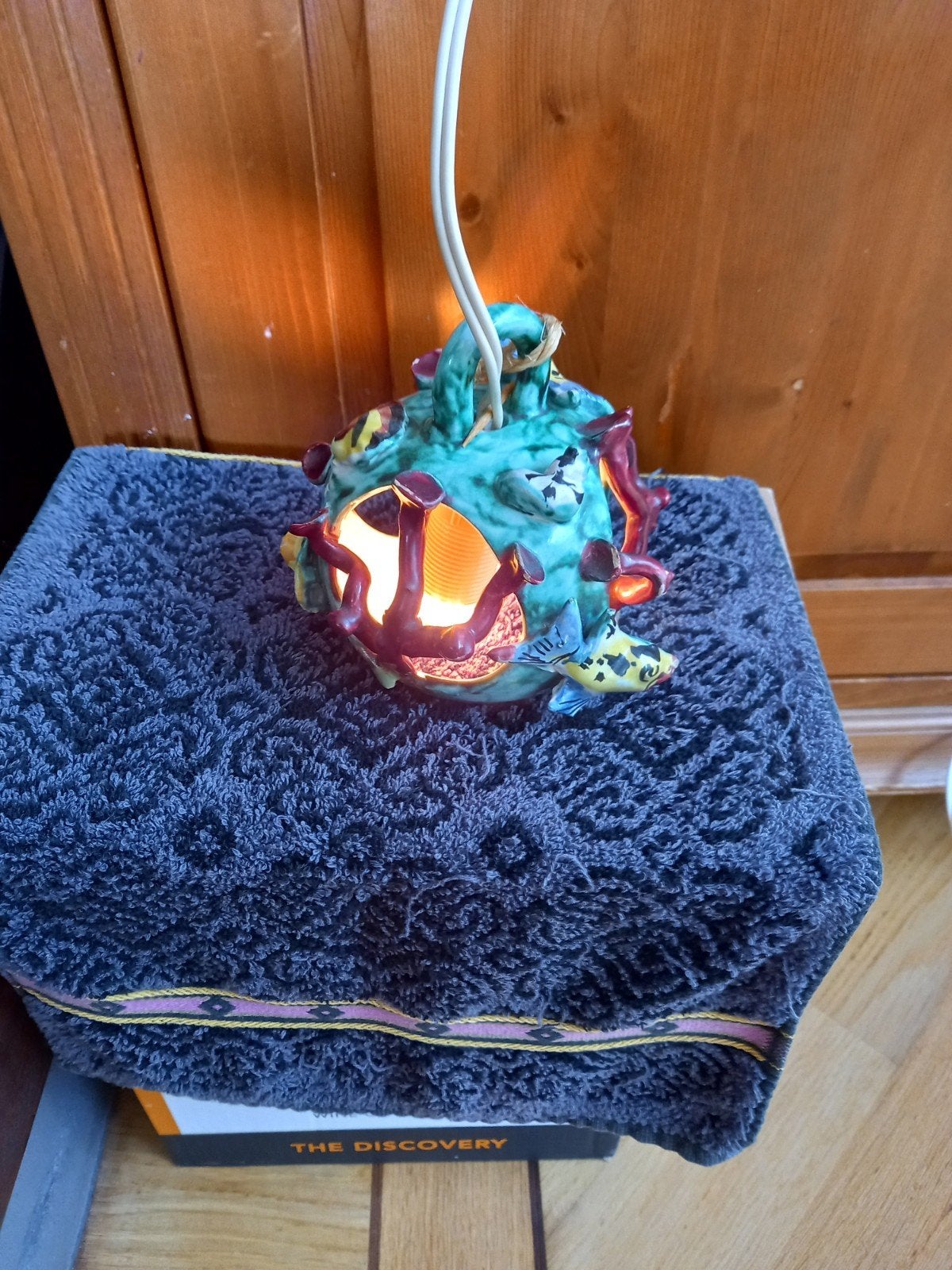 Vintage '70er jaren Vietri Sur La Mer Majolica hanglampje., Keramiek, E14 (klein), Ophalen of Verzenden, Gebruikt
