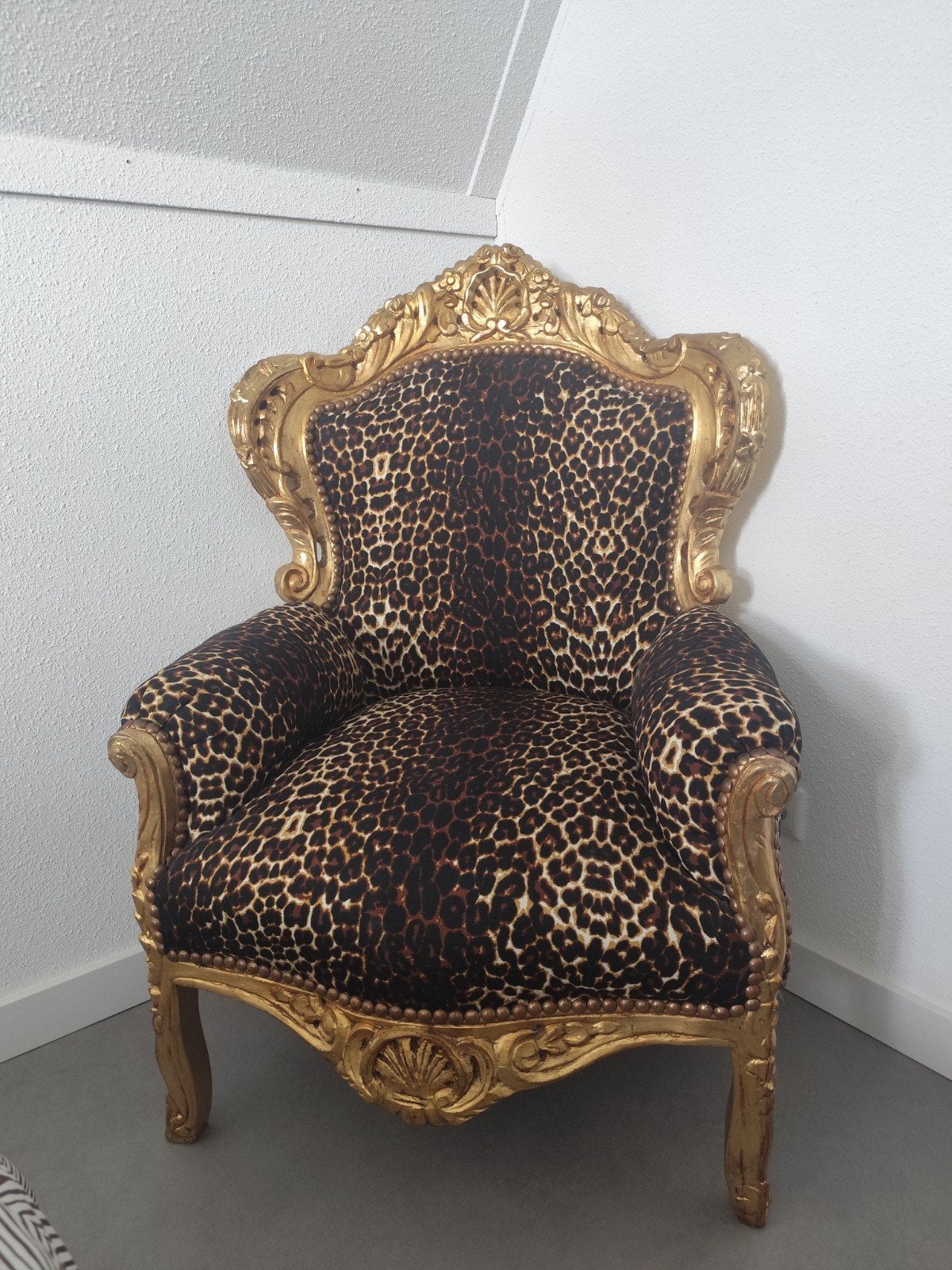 Barok fauteuil met luipaardprint, Huis en Inrichting, Ophalen, Zo goed als nieuw