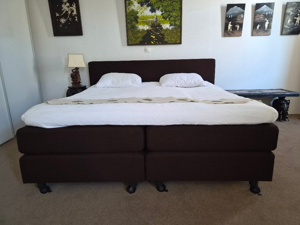 Pullman Boxspring 180x200 voor senioren inclusief Topper, Ophalen, Bruin, Tweepersoons, Zo goed als nieuw