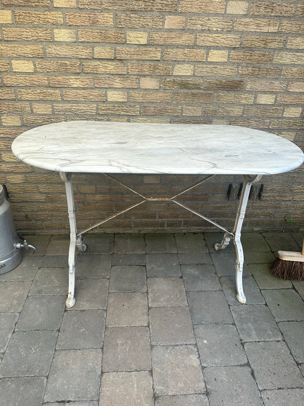 Antieke Franse Bistro Tafel met Marmeren Blad, Ophalen