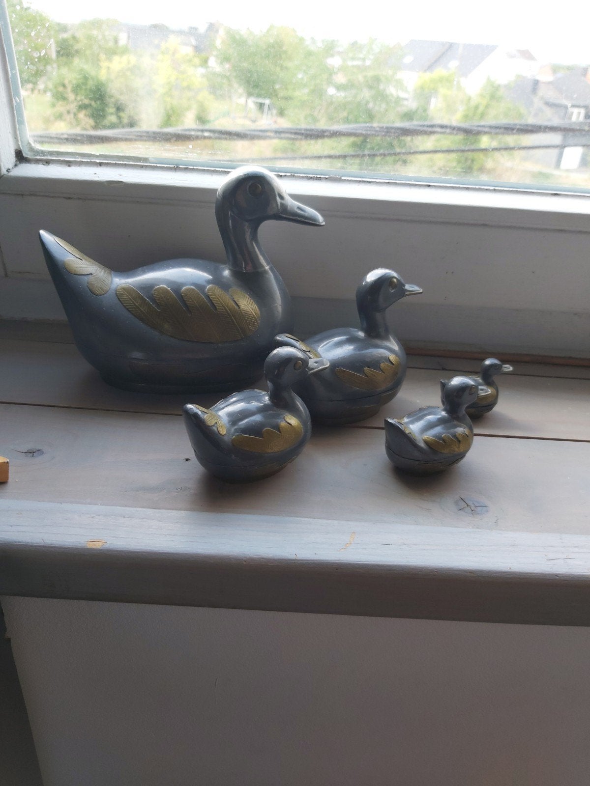 Set van 5 vintage tinnen eenden in mooie staat, Ophalen, Gebruikt, Dier