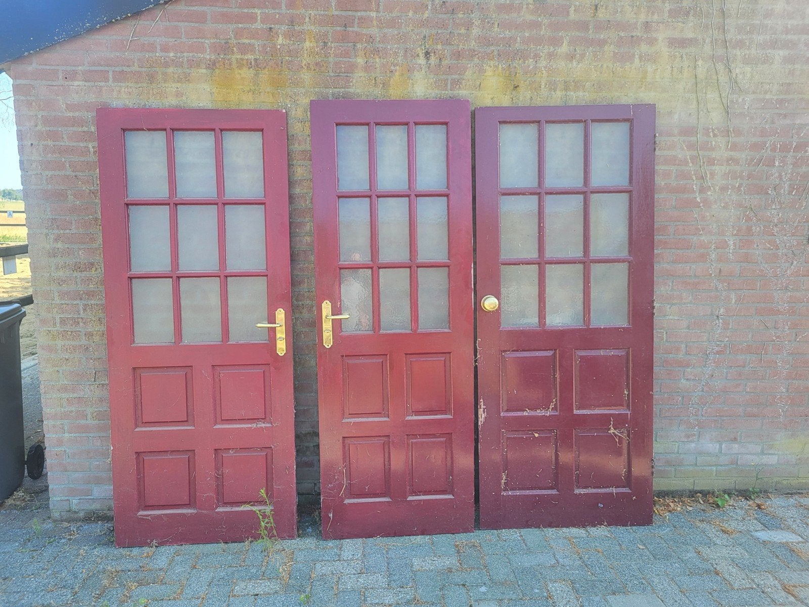 Set van 3 gebruikte houten binnendeuren met glas, Ophalen, Gebruikt, 80 tot 100 cm, Binnendeur
