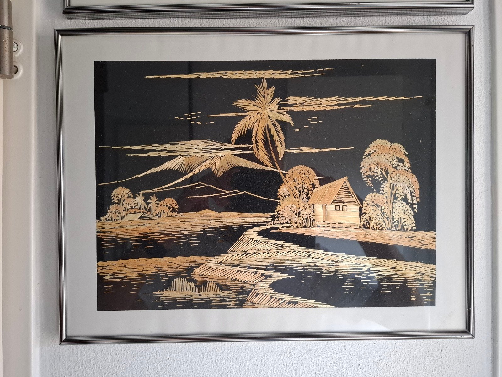 Aziatisch landschap in lijst 40x30cm, Antiek en Kunst, Ophalen of Verzenden