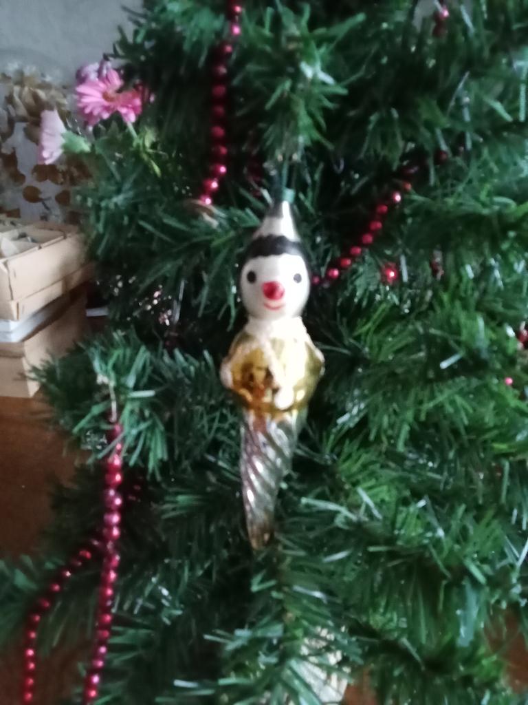 mooie oudere glazen kerstbal sneeuwman met lange neus, Diversen, Kerst, Ophalen of Verzenden, Gebruikt