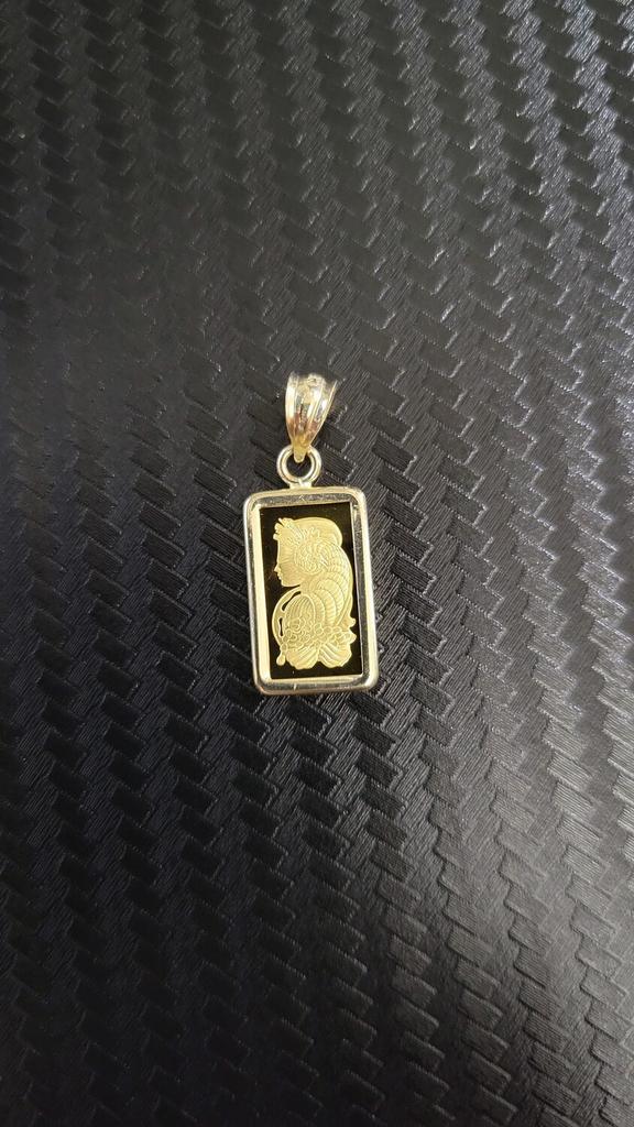 Goudbaar 24k hanger in 14k rand. Uniek!, Ophalen of Verzenden, Zo goed als nieuw, Goud