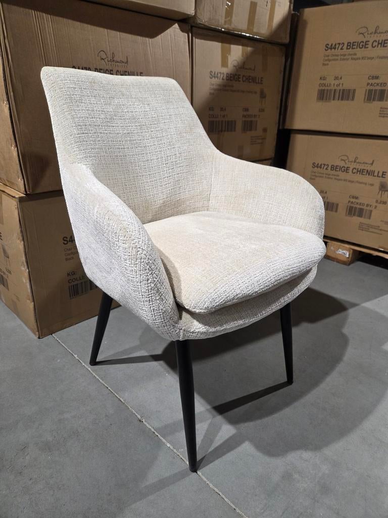 Set van 2 Richmond Interiors Eetkamerstoelen Beige Chenille, Modern, Klassiek, Twee, Nieuw, Ophalen of Verzenden