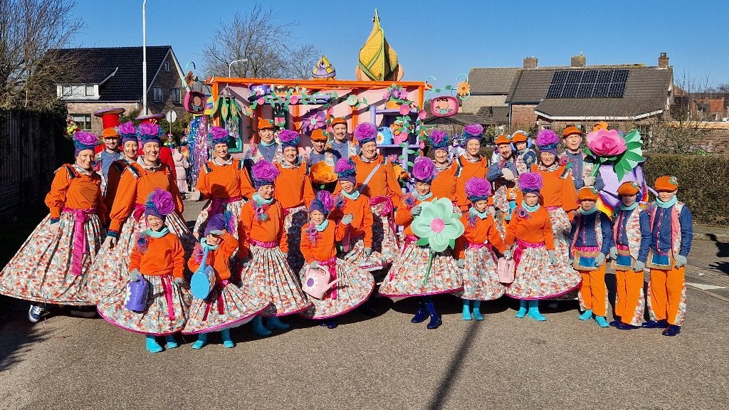 Prachtige loopgroep ‘Bloemenkraam’, Ophalen, Carnaval, Maat 46/48 (XL) of groter, Zo goed als nieuw