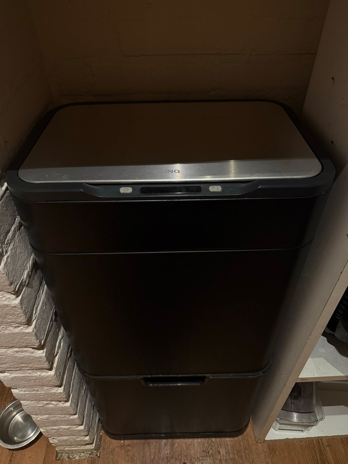 FLINQ prullenbak met sensor en lade - Zwart/Zilver, Gebruikt, 40 liter of meer, Ophalen of Verzenden, 75 – 100