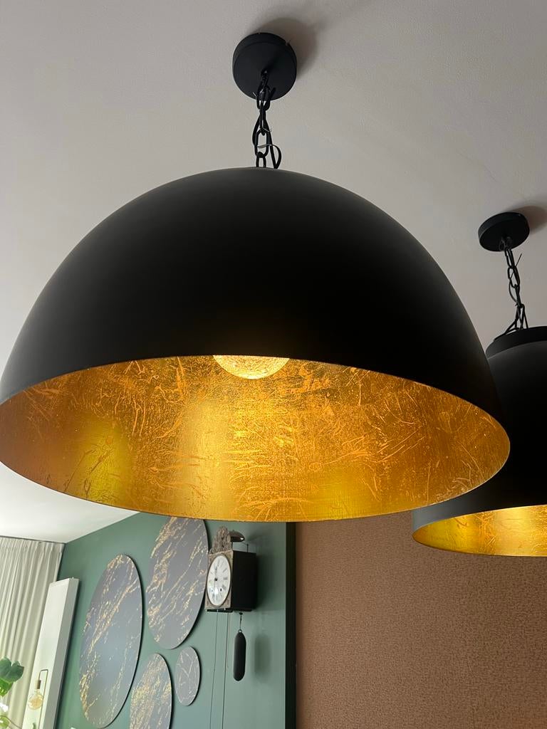 Set van 2 Zwart Gouden Dimbare Hanglampen - Ø 60cm, Huis en Inrichting, Lampen | Hanglampen, Ophalen, Zo goed als nieuw, Metaal