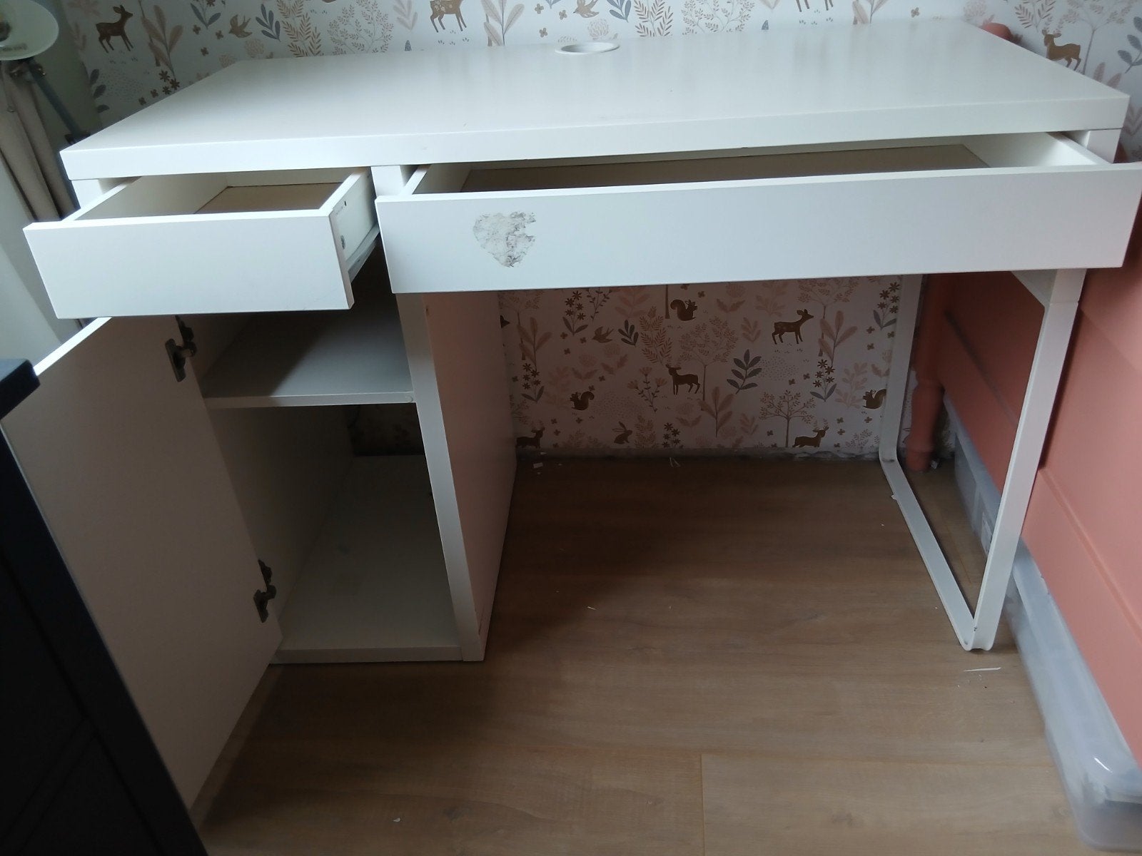 Micke Ikea - wit bureau met lades en opbergruimte, Ophalen, Met lades, Gebruikt, Wit
