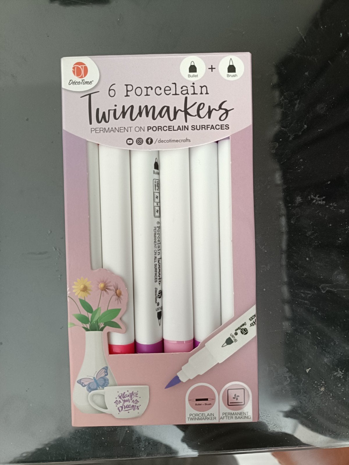 6 Decotime Porselein Twinmarkers - Permanent op Porselein, Hobby en Vrije tijd, Ophalen, Nieuw