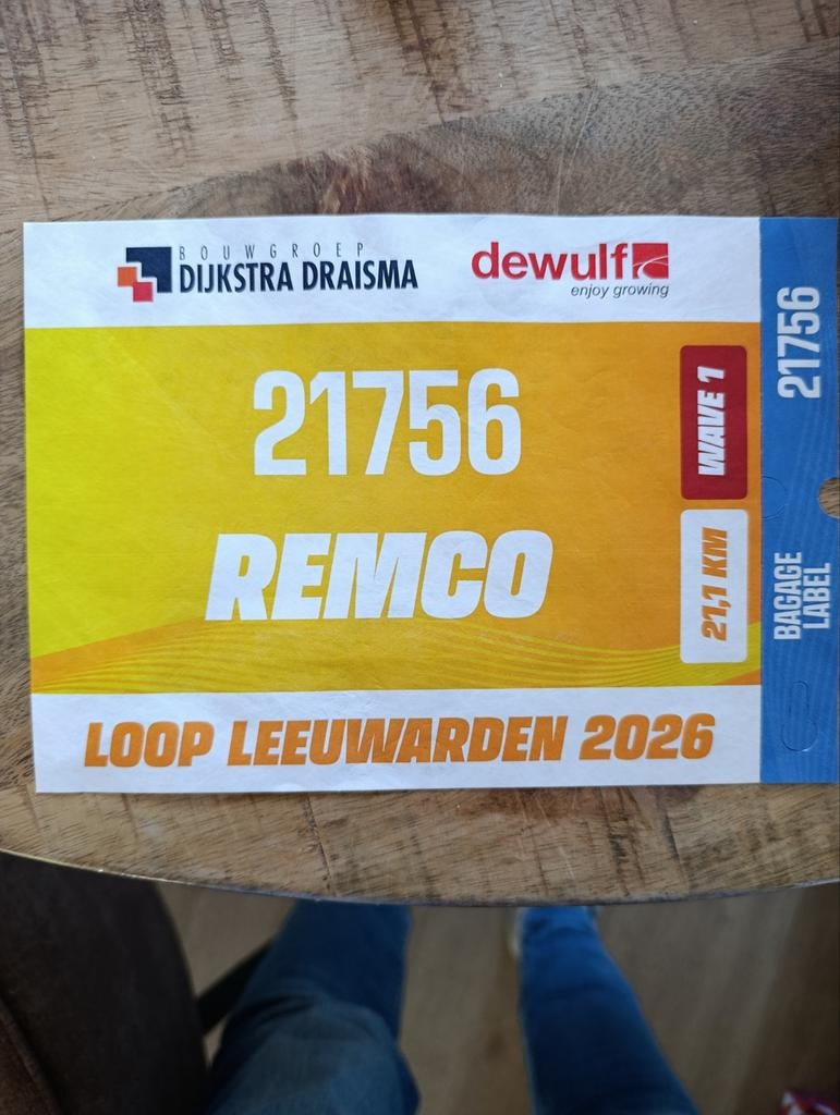 Startnummer Halve Marathon Loop Leeuwarden 2026, Ophalen of Verzenden
