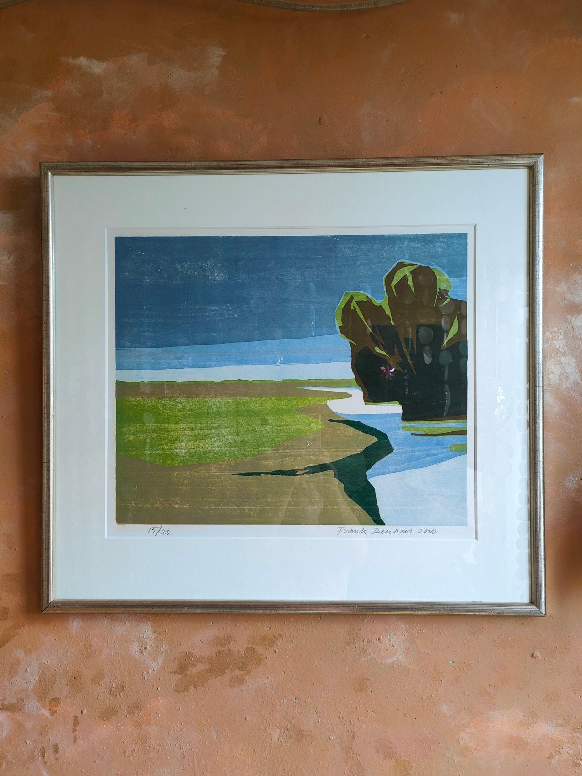 Frank Dekkers - Landschap - Houtsnede - 2000, 2000 tot heden, Ingelijst, Ophalen of Verzenden, Houtsnede