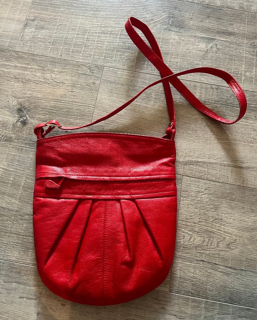 Vintage retro rode boho buideltas schoudertas damestas tas, Ophalen of Verzenden, Zo goed als nieuw, Rood, Schoudertasje