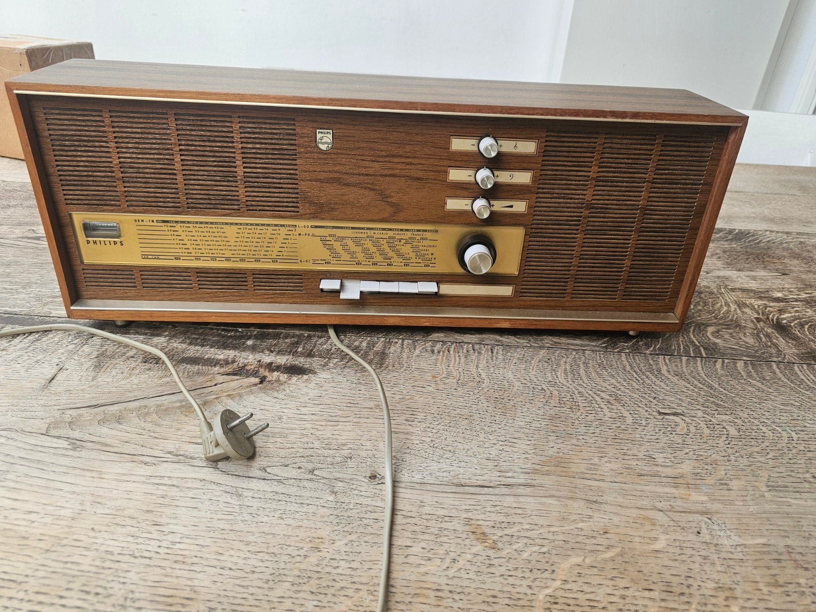 Vintage Philips Radio 22RB562/00 - Hout en Goudkleurig, Ophalen of Verzenden, Gebruikt, Radio