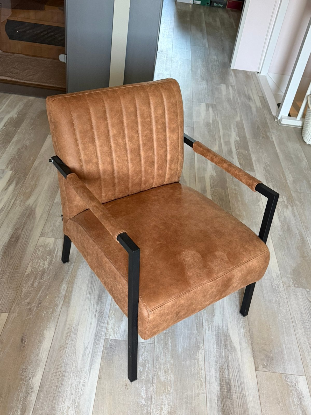 Bruine industriële fauteuil, Huis en Inrichting, Ophalen, Zo goed als nieuw, Minder dan 75 cm, 50 tot 75 cm
