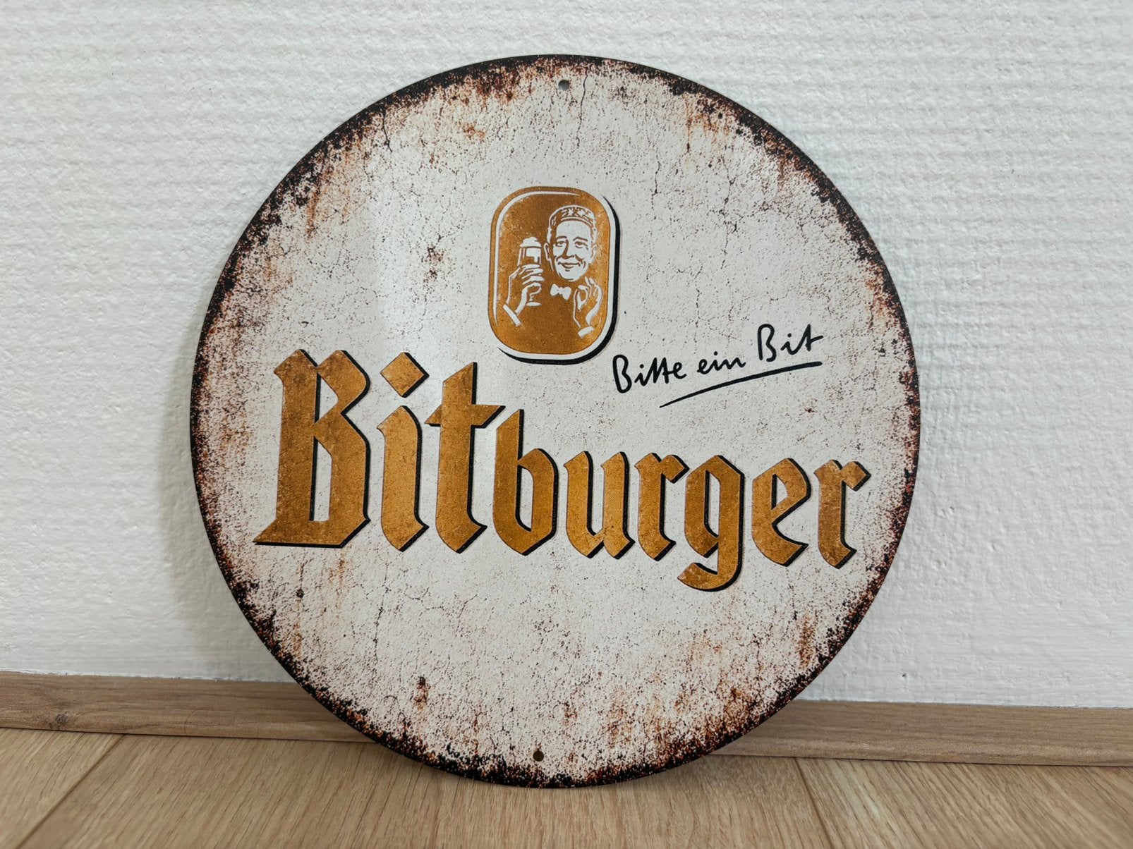 Prachtig rond vintage reclamebord Bitburger (20x20), Ophalen of Verzenden, Zo goed als nieuw, Reclamebord