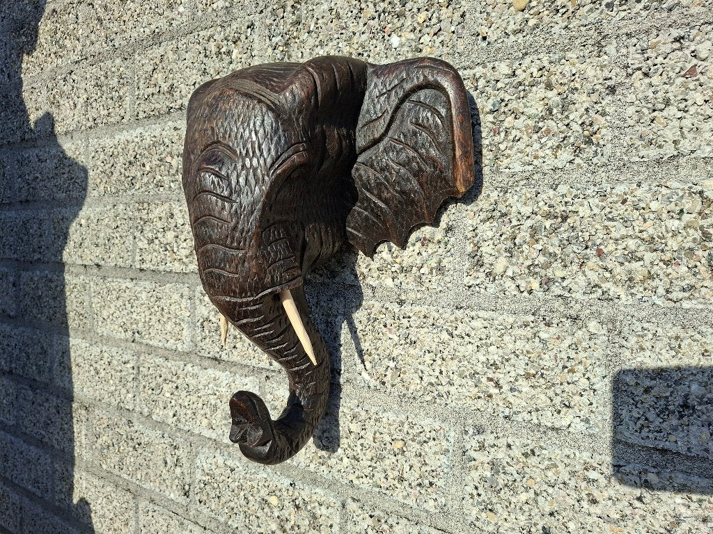 Houten Olifanten hoofd Wanddecoratie, Antiek en Kunst, Kunst | Beelden en Houtsnijwerken, Ophalen of Verzenden