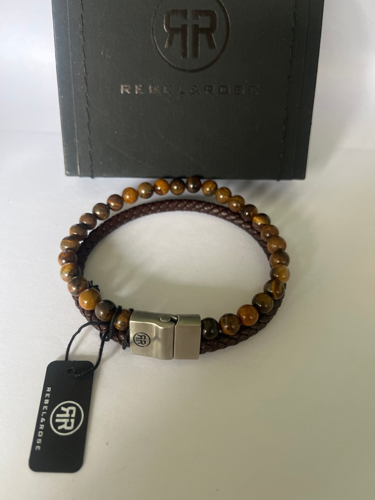 Rebel & Rose armband met tijgeroog kralen en leer, Sieraden, Tassen en Uiterlijk, Bruin, Nieuw, Leer, Ophalen of Verzenden