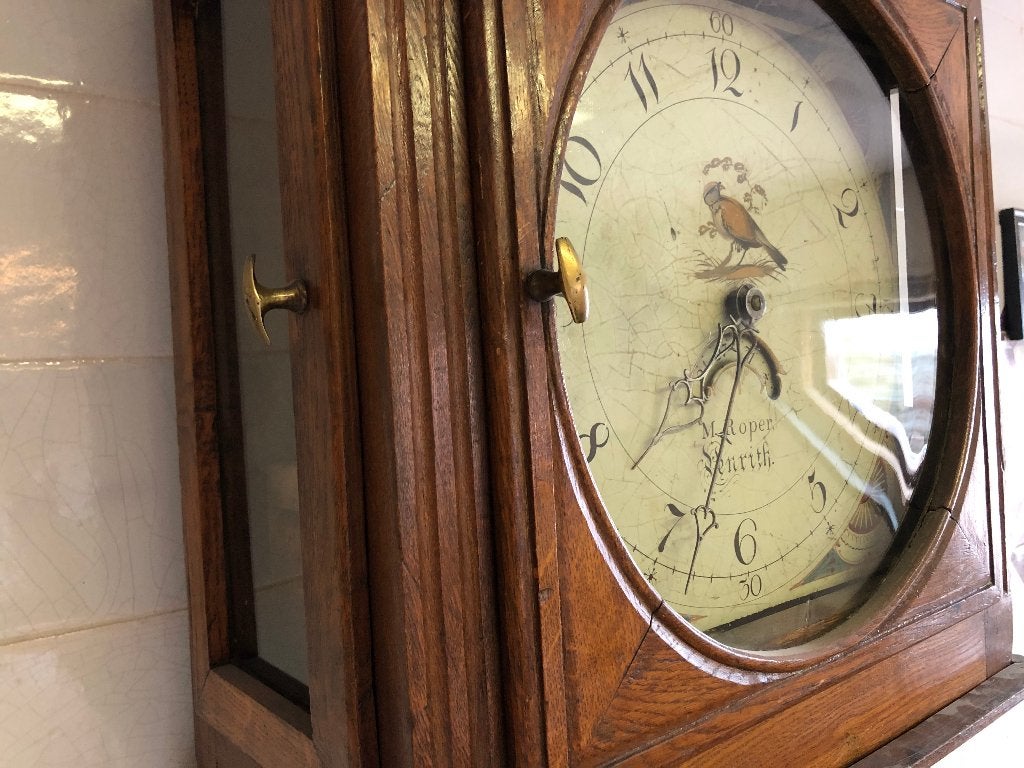Antieke eiken staande klok Martin Roper of Penrith, werkend., Ophalen