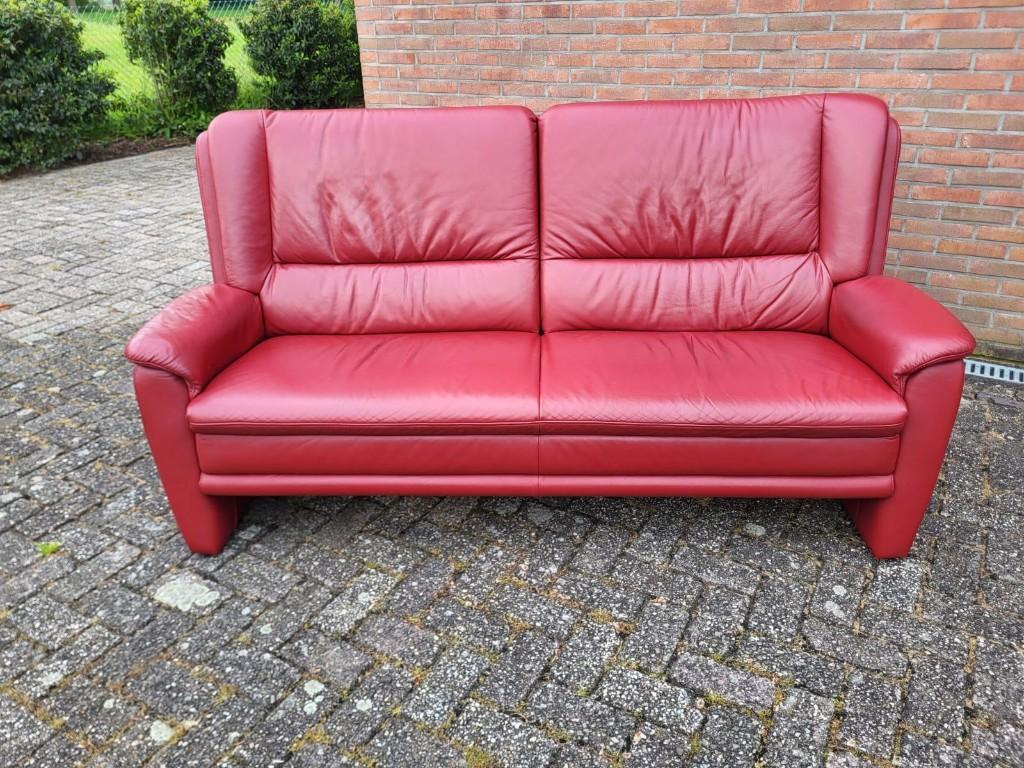 Rode Leren Bank / bankstel in rood leer, Gebruikt, Ophalen of Verzenden, Leer, 75 tot 100 cm