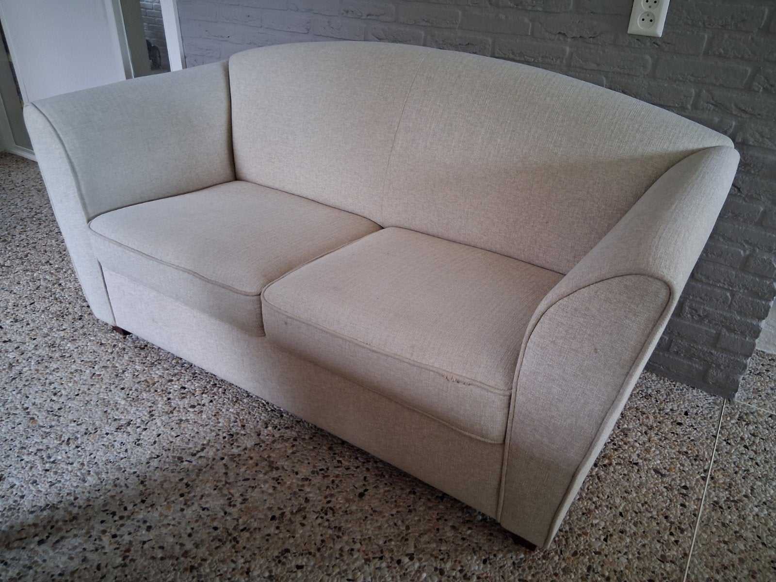 Tweepersoons bank - Beige stof, Ophalen, Gebruikt, 150 tot 200 cm, Tweepersoons
