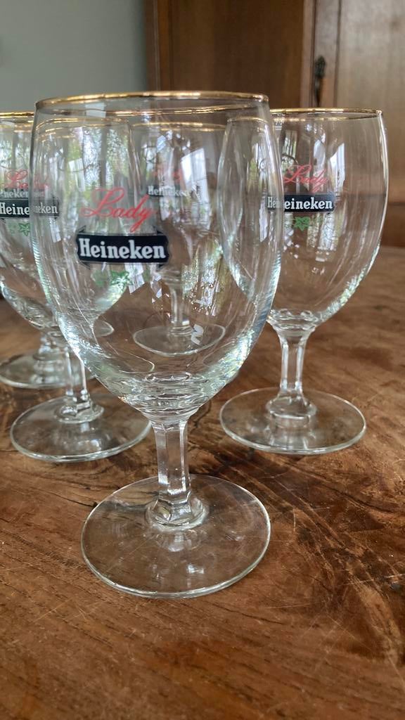 5 Vintage Lady Heineken bierglas op voet, Ophalen of Verzenden, Zo goed als nieuw, Bierglas