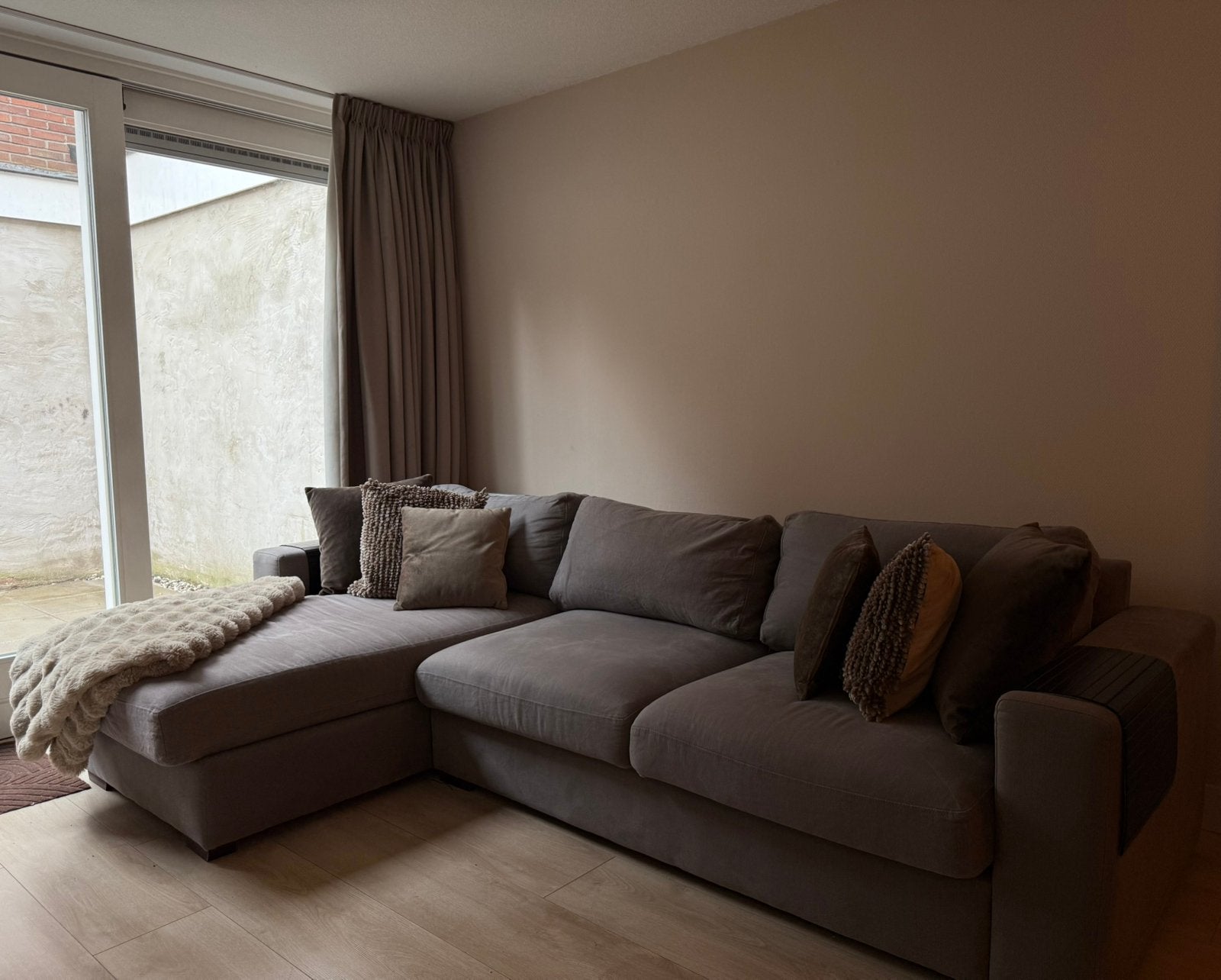 Bocx Loungebank met extra hoek + kussens  - Grijs/bruin, Ophalen, Zo goed als nieuw, Stof, Modern/contemporary, met Scandinavische uitstraling.